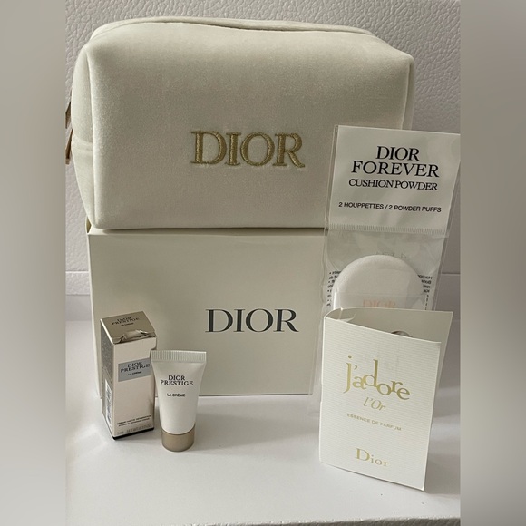 Dior Pouch Makeup Bag Velvet Off White Bundle NIB - Picture 1 of 9